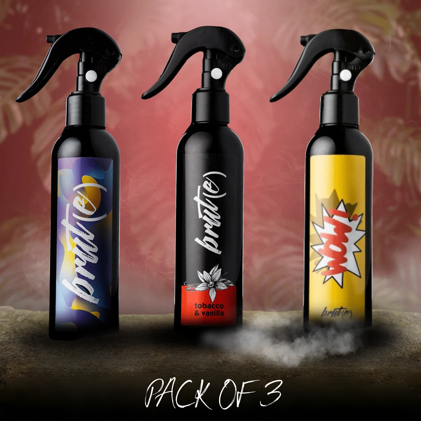 Brute Air Freshener Pack of 3 – Euphoria, Tabacco & Wow | Premium Essential Oil Sprays - Brute UK